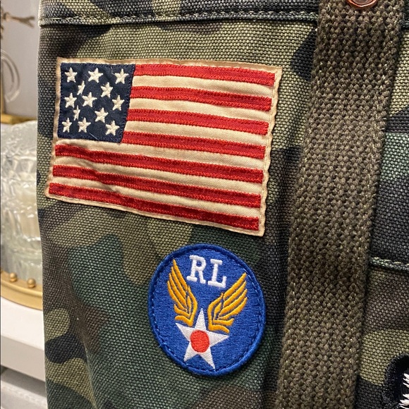 Rare Polo Ralph Lauren Canvas Camo Tote Bag with Patches - Picture 6 of 8